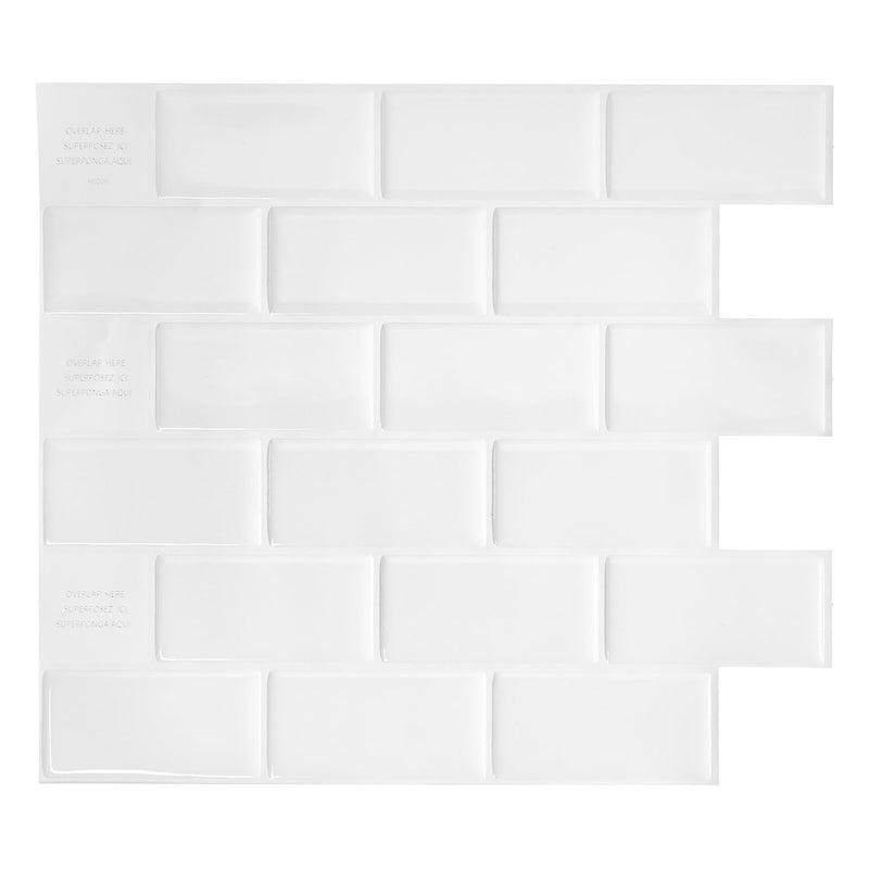 SMART TILES Peel and Stick Backsplash - 10 Sheets of 10.95"" x 9.70"" - 3D Adhesive Peel and Stick Tile Backsplash for Kitchen, Bathroom, Wall Tile, Subway White - Image 1